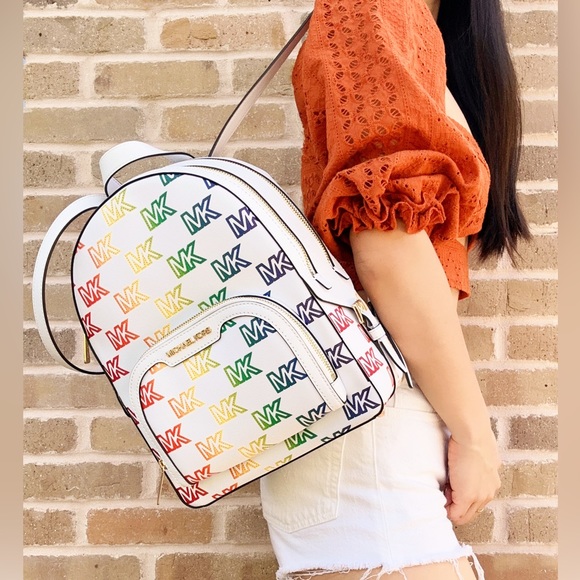 Michael Kors Erin Jaycee Medium Backpack School Bag Pride Rainbow MK Signature - Picture 2 of 7